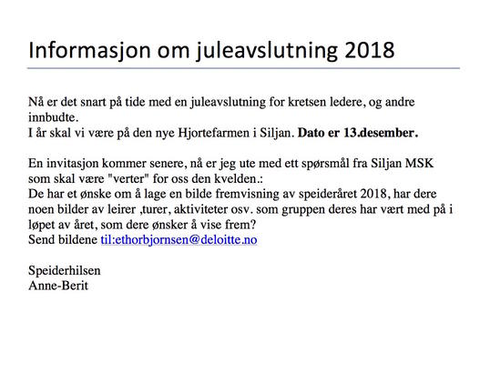 Informasjon om juleavslutning 2018